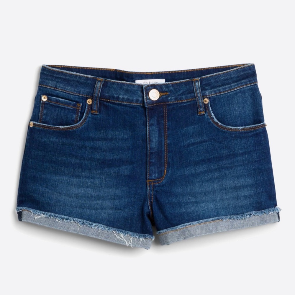 STS Blue High Rise Boyfriend Short with Fray Roll Hem